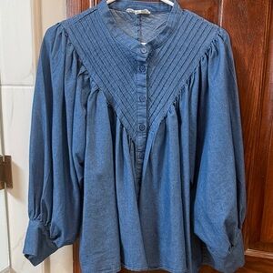 Elegant Denim Blue Blouse